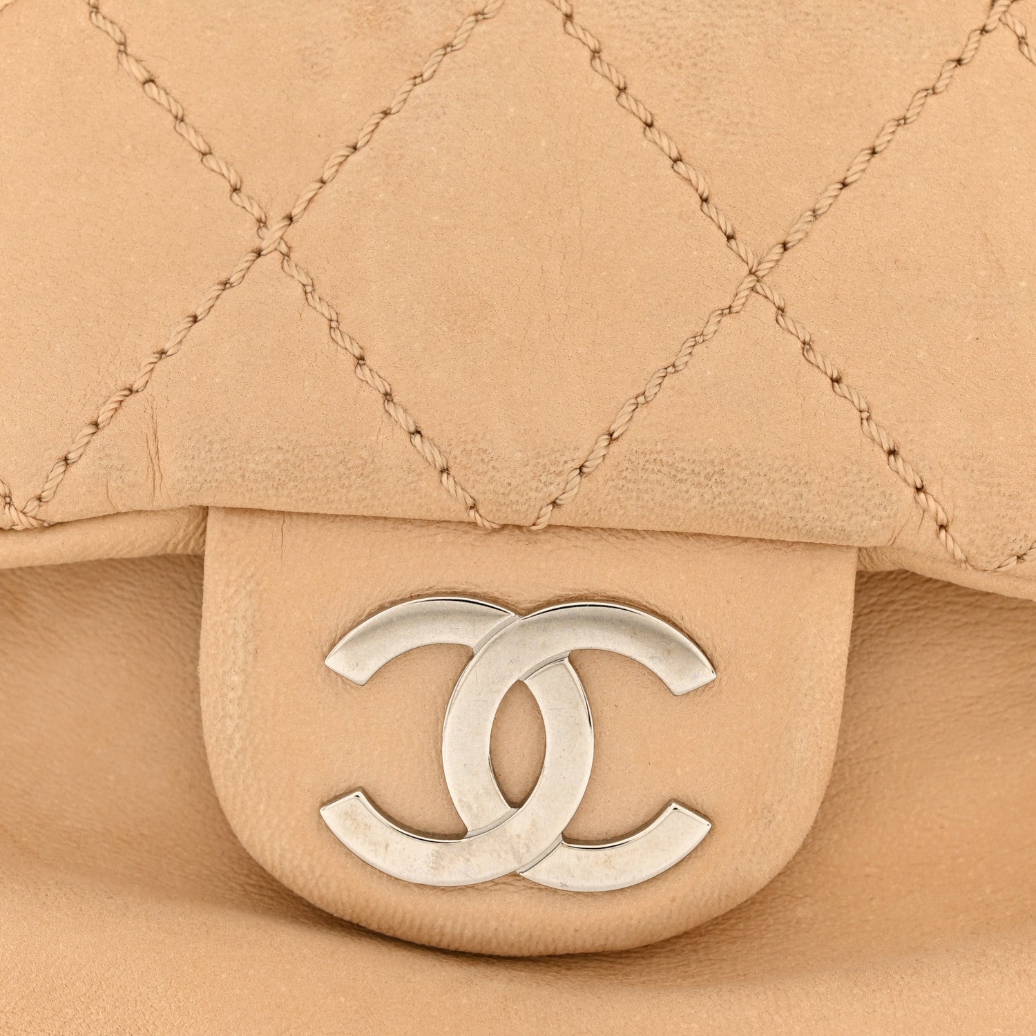 Chanel Lambskin Stitched Accordion Flap Tote Beige