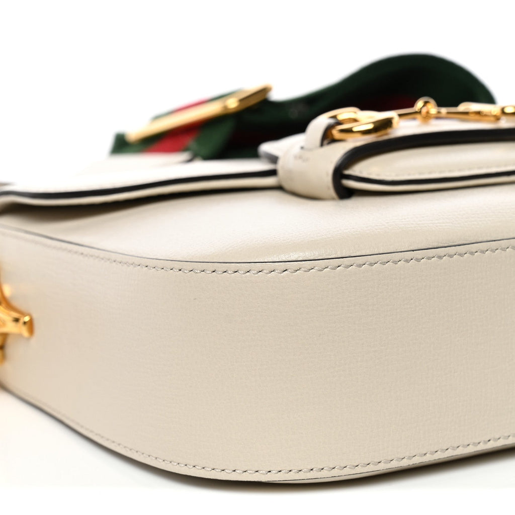 Gucci Azalea Calfskin Web Mini Horsebit 1955 Shoulder Bag Mystic White