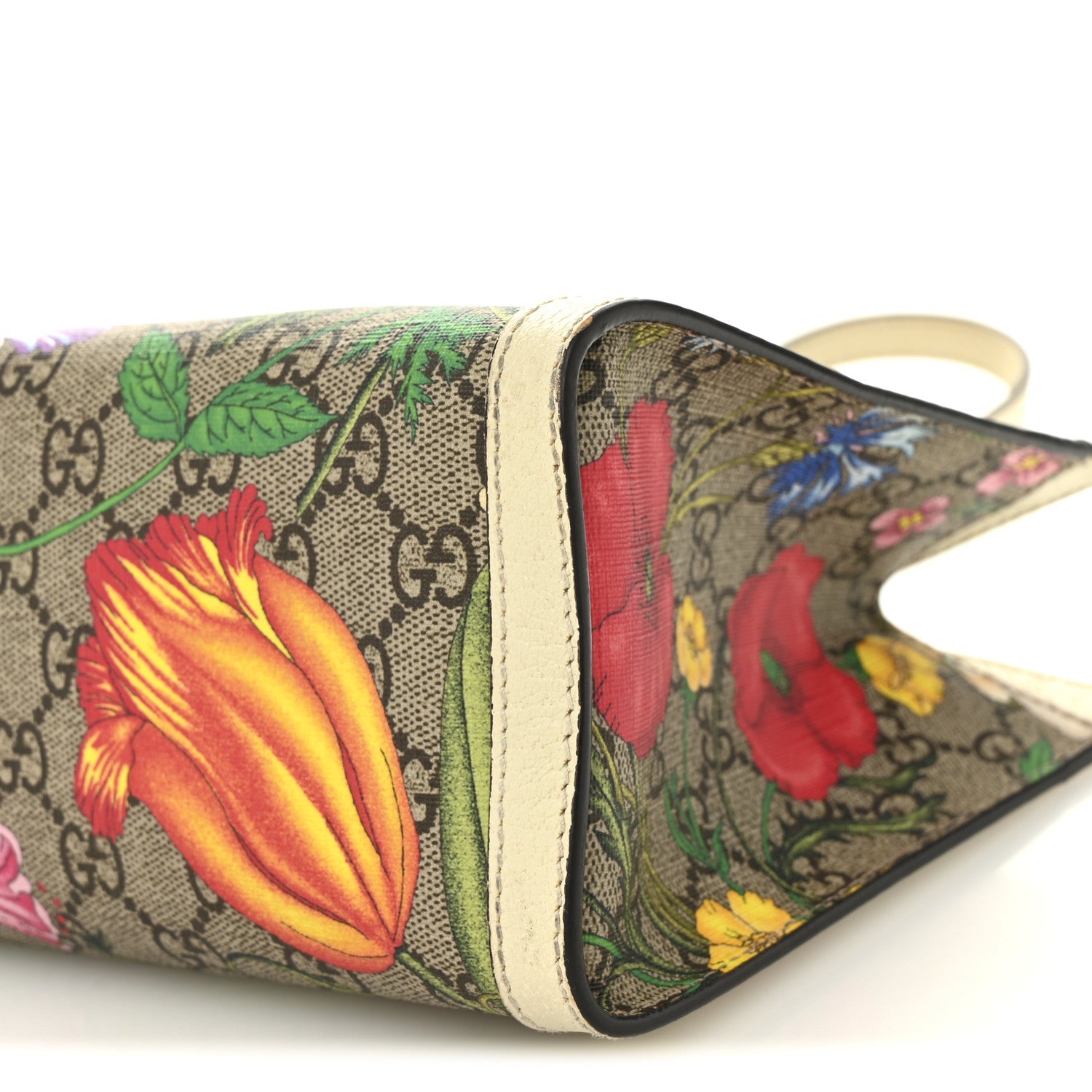 Gucci GG Supreme Monogram Flora Textured Calfskin Small Padlock Tote Beige Ebony Multicolor Mystic White