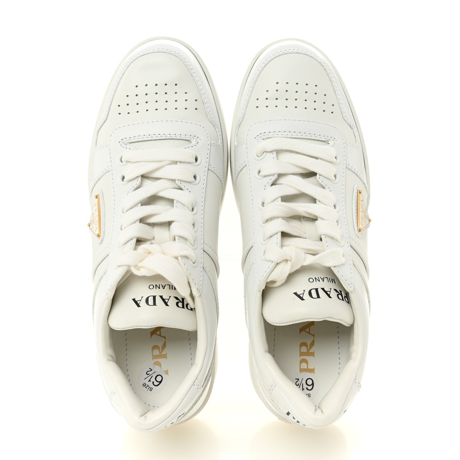 Prada Vitello Rois Triangle Womens Downtown Platform Low Top Sneakers 37 White