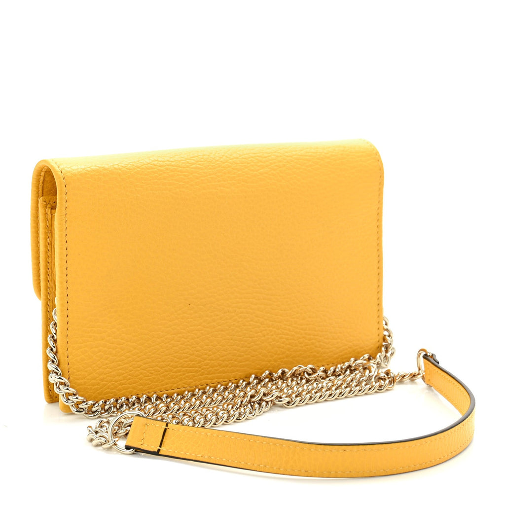 Gucci Dollar Calfskin Interlocking G Chain Wallet New Buttercup