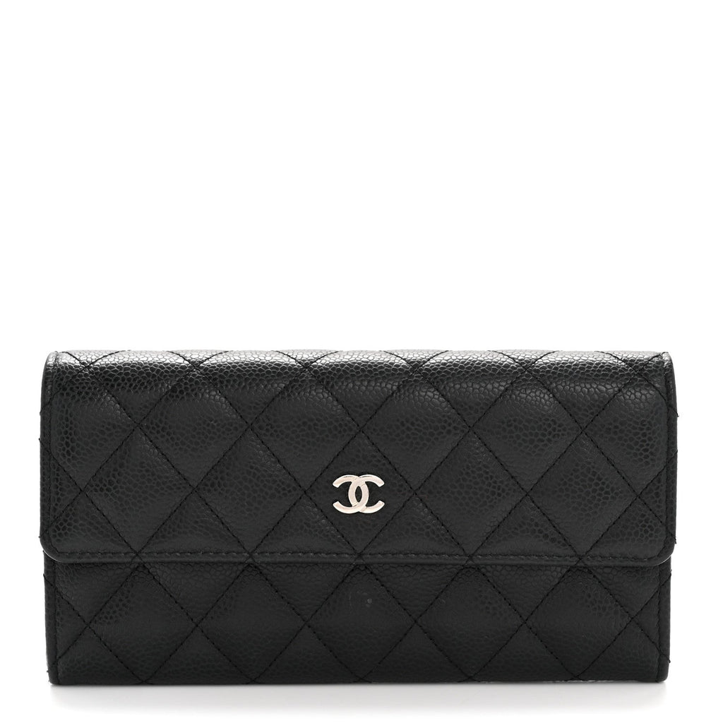 Caviar Quilted Large Gusset Flap Wallet Black