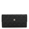 Caviar Quilted Large Gusset Flap Wallet Black