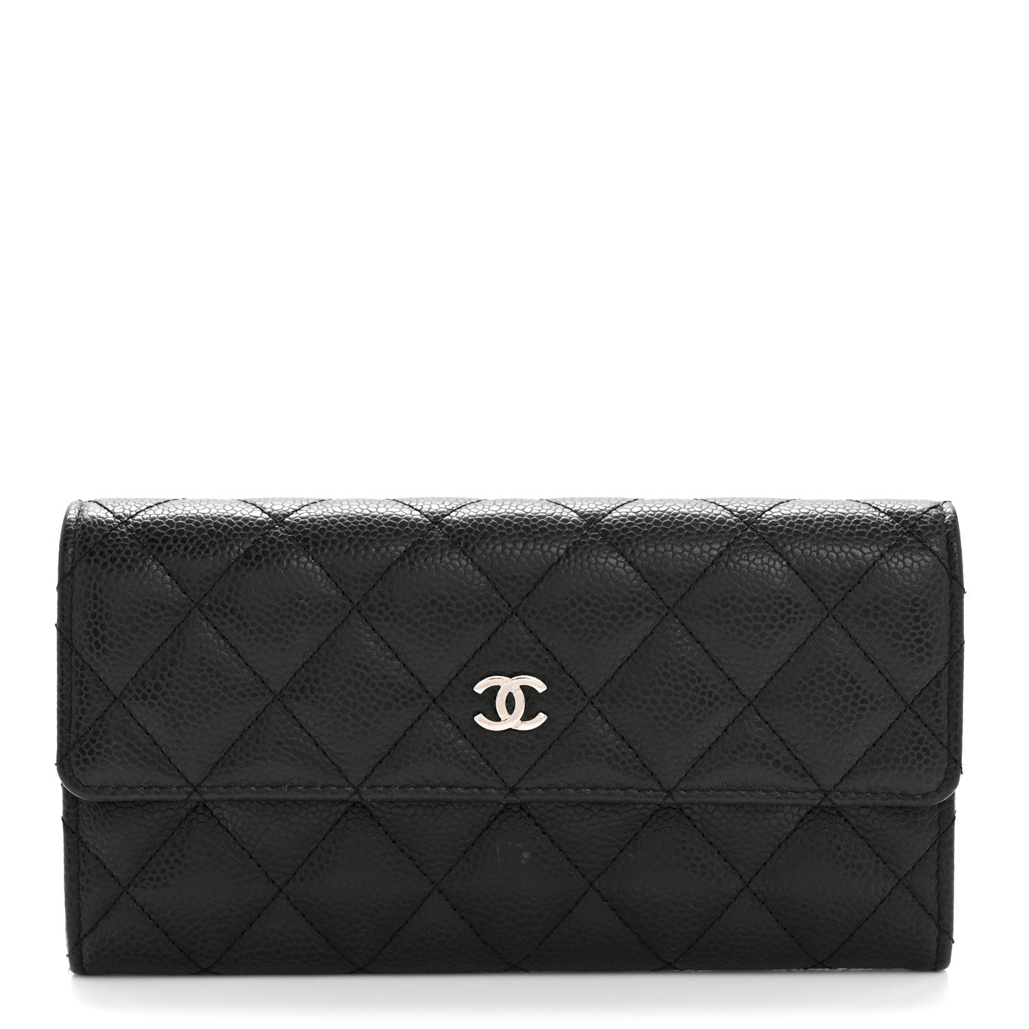 Caviar Quilted Large Gusset Flap Wallet Black