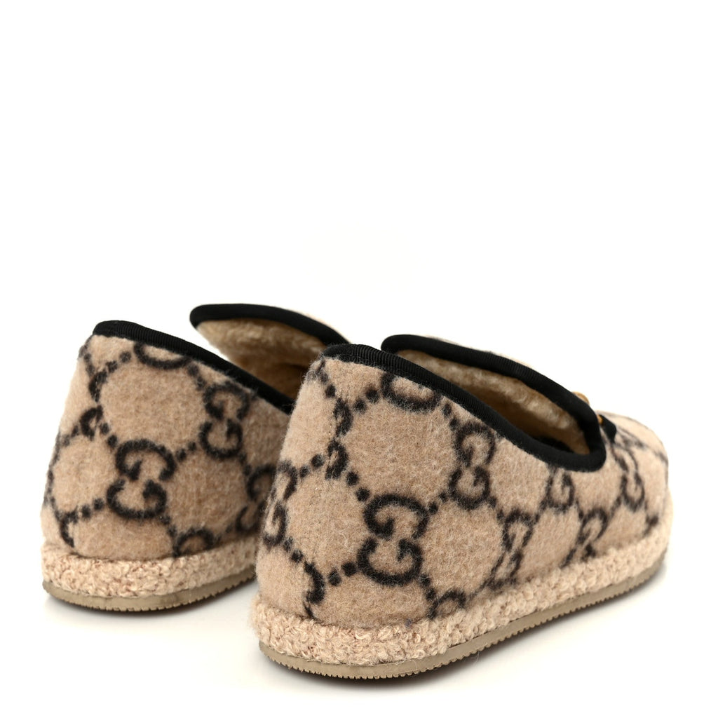 Gucci Covered Wool GG Monogram Womens Fria Horsebit Loafers 35.5 Beige Ebony Black Butterscotch