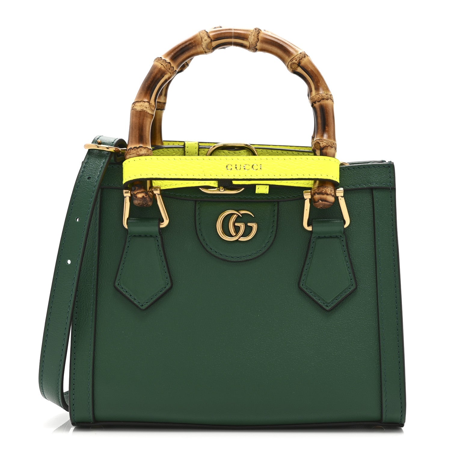 Gucci Wonka Grain Calfskin Mini Diana Tote Bag Green Yellow Fluo