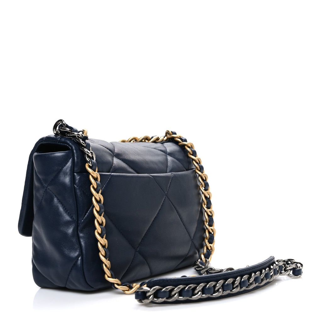 Chanel Lambskin Quilted Medium Chanel 19 Flap Navy Blue