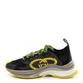 Gucci Technical Knit Fabric Waves Womens Gucci Run Sneakers 35.5 Black Silver Giallo Neon Yellow
