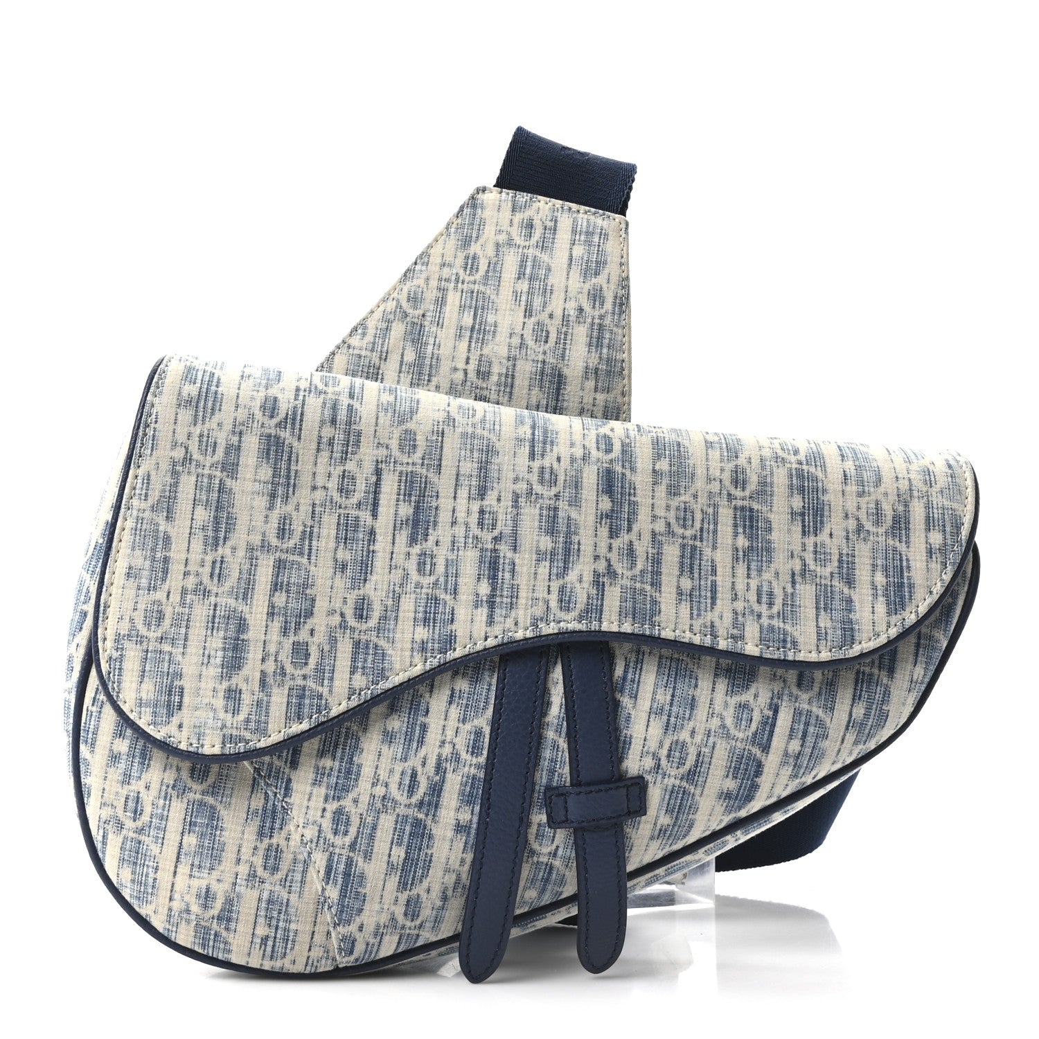 Christian Dior Denim Jacquard Oblique Kasuri Mens Saddle Bag Kasuri Blue White