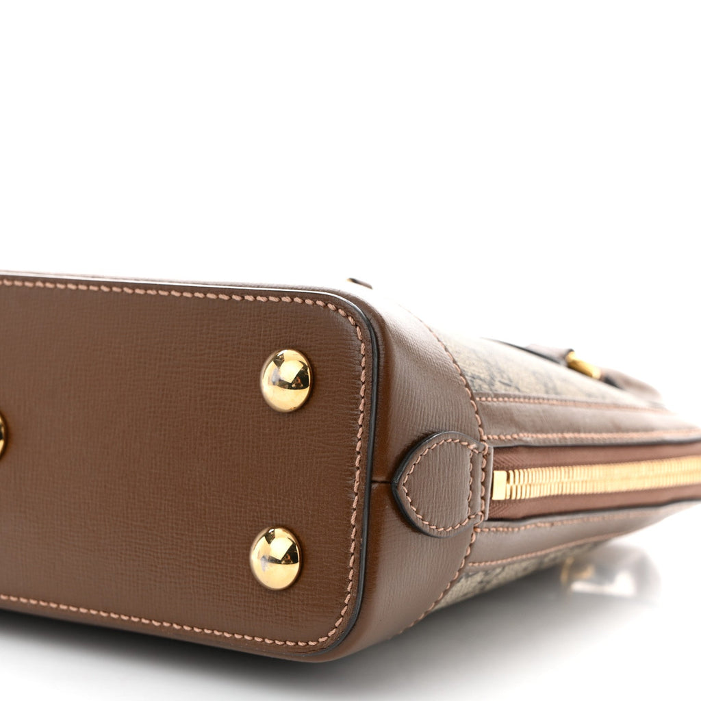 Gucci GG Supreme Monogram Azalea Calfskin Small Horsebit 1955 Top Handle Bag Beige Ebony Brown Sugar