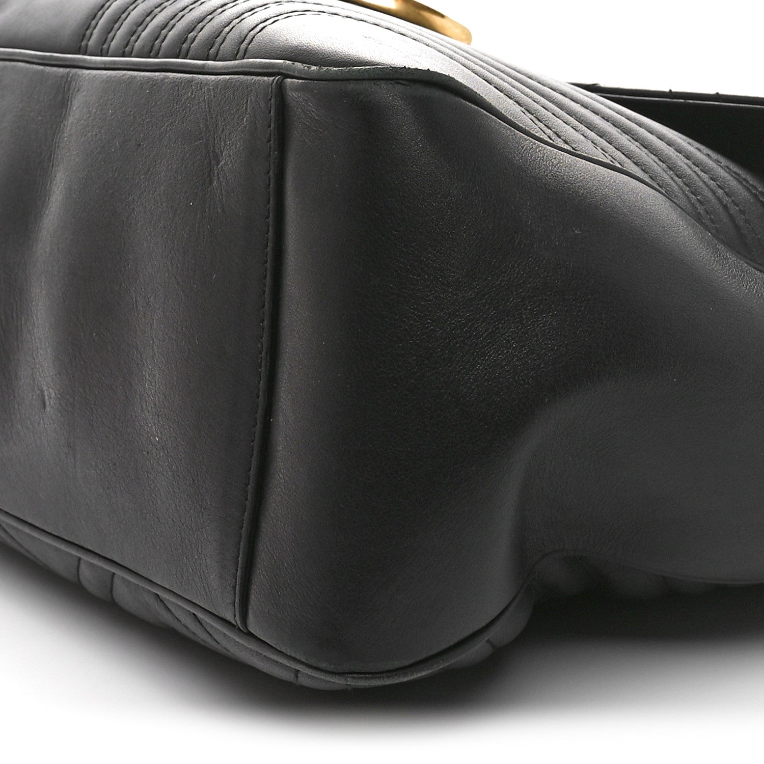 Gucci Calfskin Matelasse Maxi GG Marmont Top Handle Shoulder Bag Black