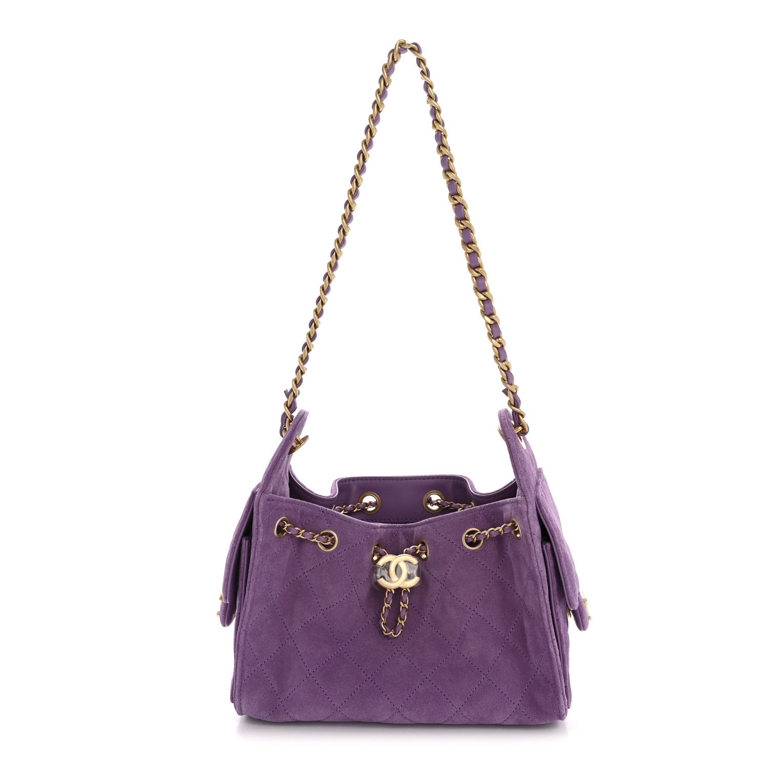 Chanel Suede Quilted Mini Chanel 25 Handbag Purple