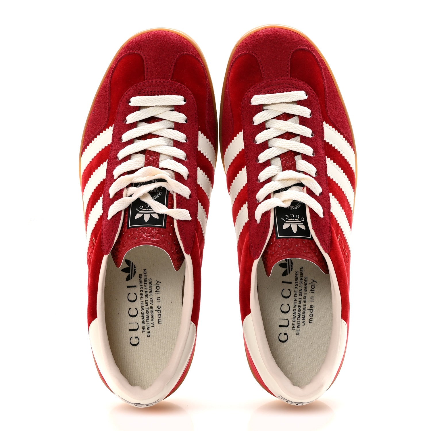 Gucci X ADIDAS Softy Velvet Suede Madeira Demetra Mens Gazelle Sneakers 8 Vulcanic Red Off White Hibiscus Red