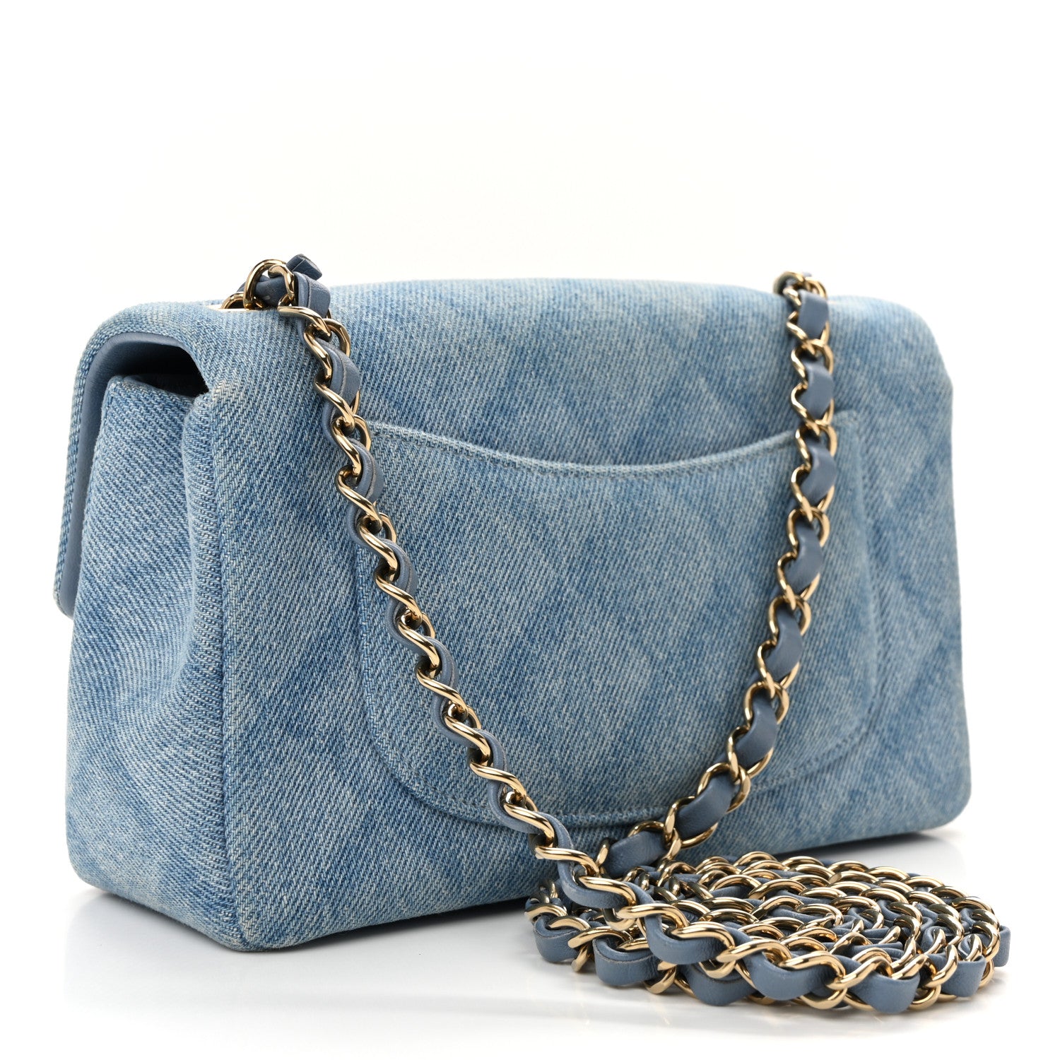 Chanel Printed Denim Quilted Mini Rectangular Flap Light Blue