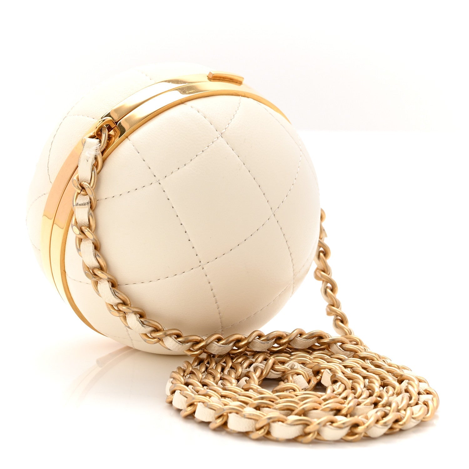 Chanel Lambskin Quilted Sphere Minaudiere Chain Clutch White