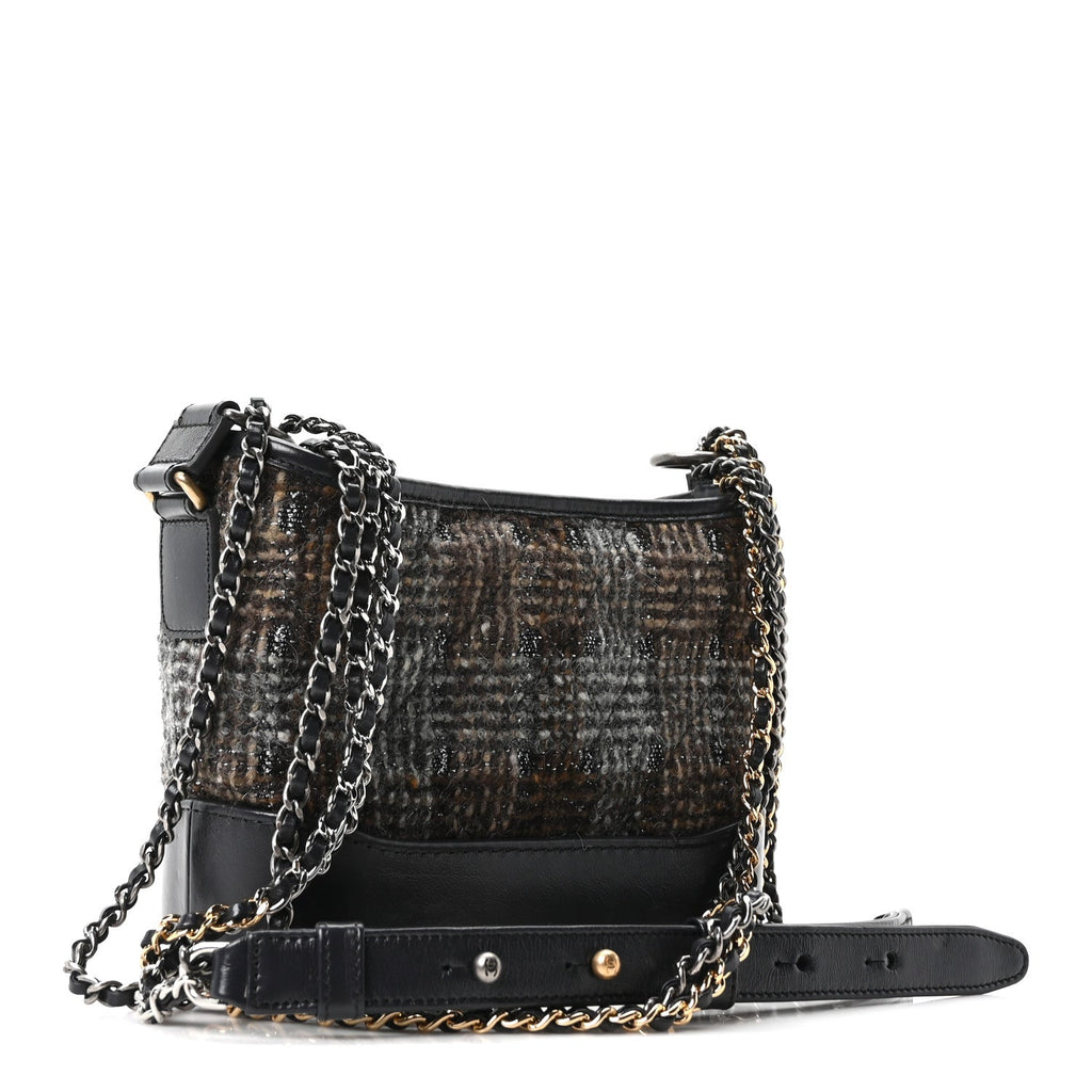 Chanel Tweed Calfskin Small Gabrielle Hobo Brown