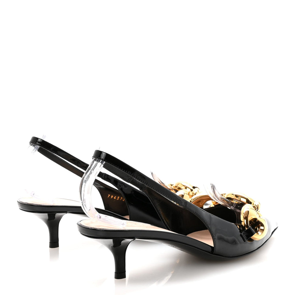 Gucci Vernice Crystal Nappa Charlotte Marina Slingback Pumps 37 Black
