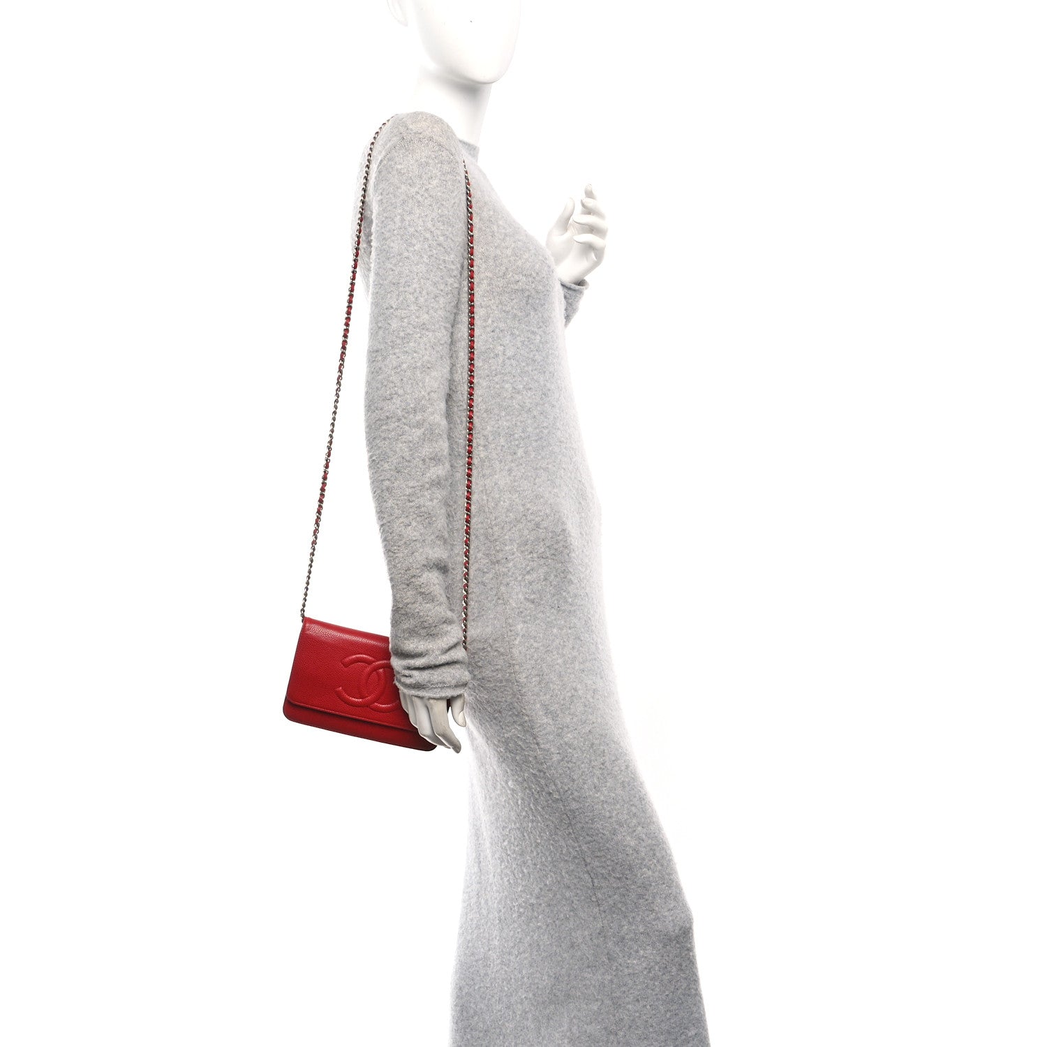 Chanel Caviar Timeless CC Wallet on Chain WOC Red