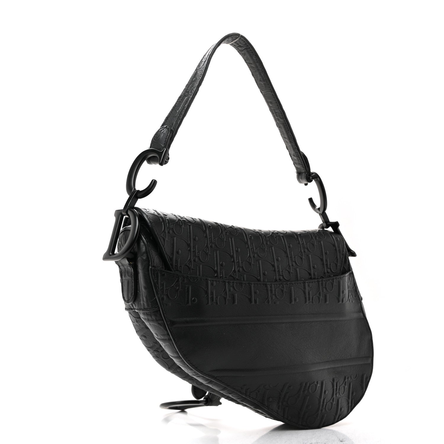 Christian Dior Calfskin Embossed Oblique Saddle Bag Black
