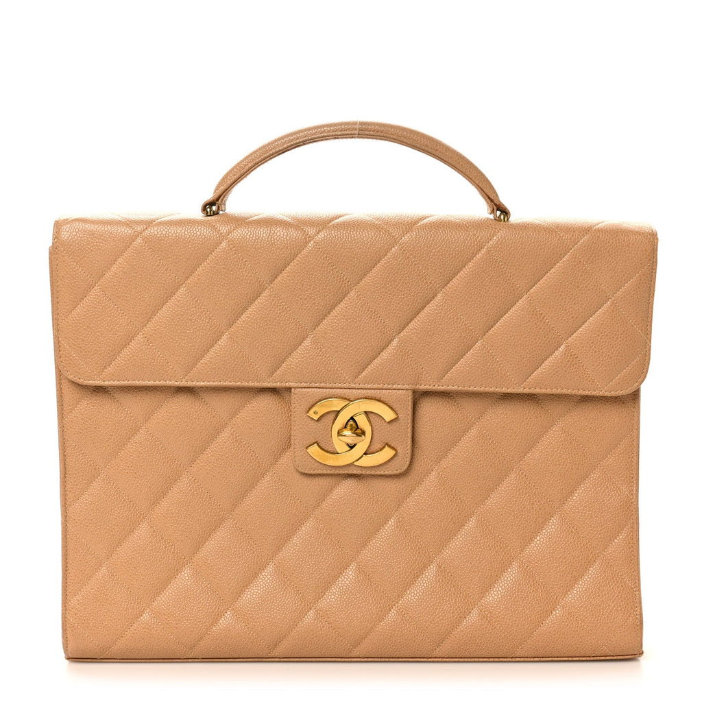 Chanel Caviar Quilted Briefcase Laptop Bag Beige