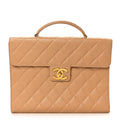 Chanel Caviar Quilted Briefcase Laptop Bag Beige