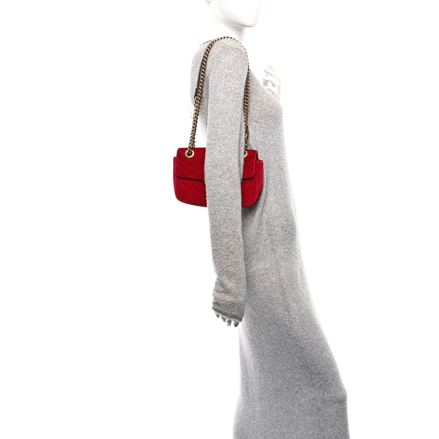 Gucci Velvet Matelasse Mini GG Marmont Shoulder Bag Hibiscus Red