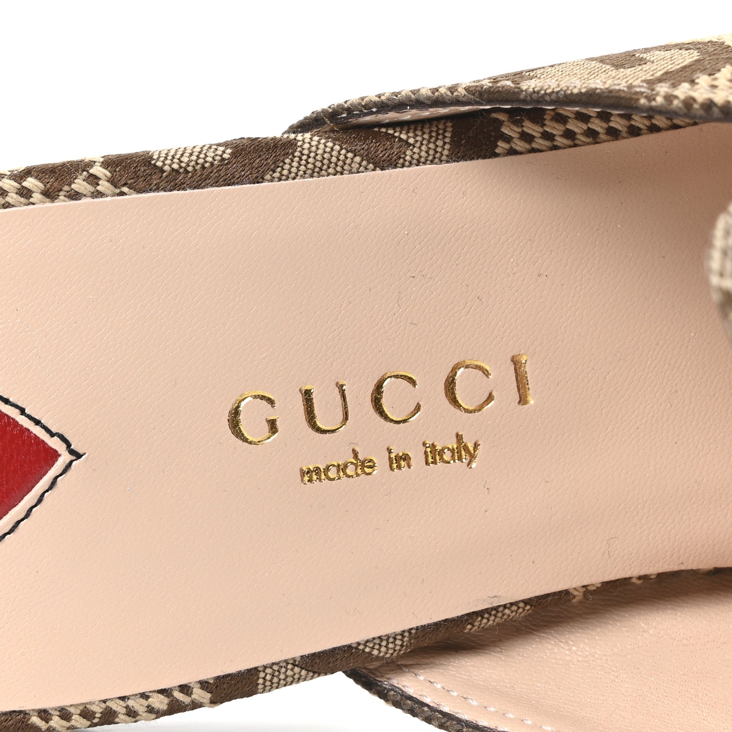 Gucci Monogram Jumbo GG Malaga Kid Womens Princetown Slippers 35.5 Camel Ebony New Acero Beige