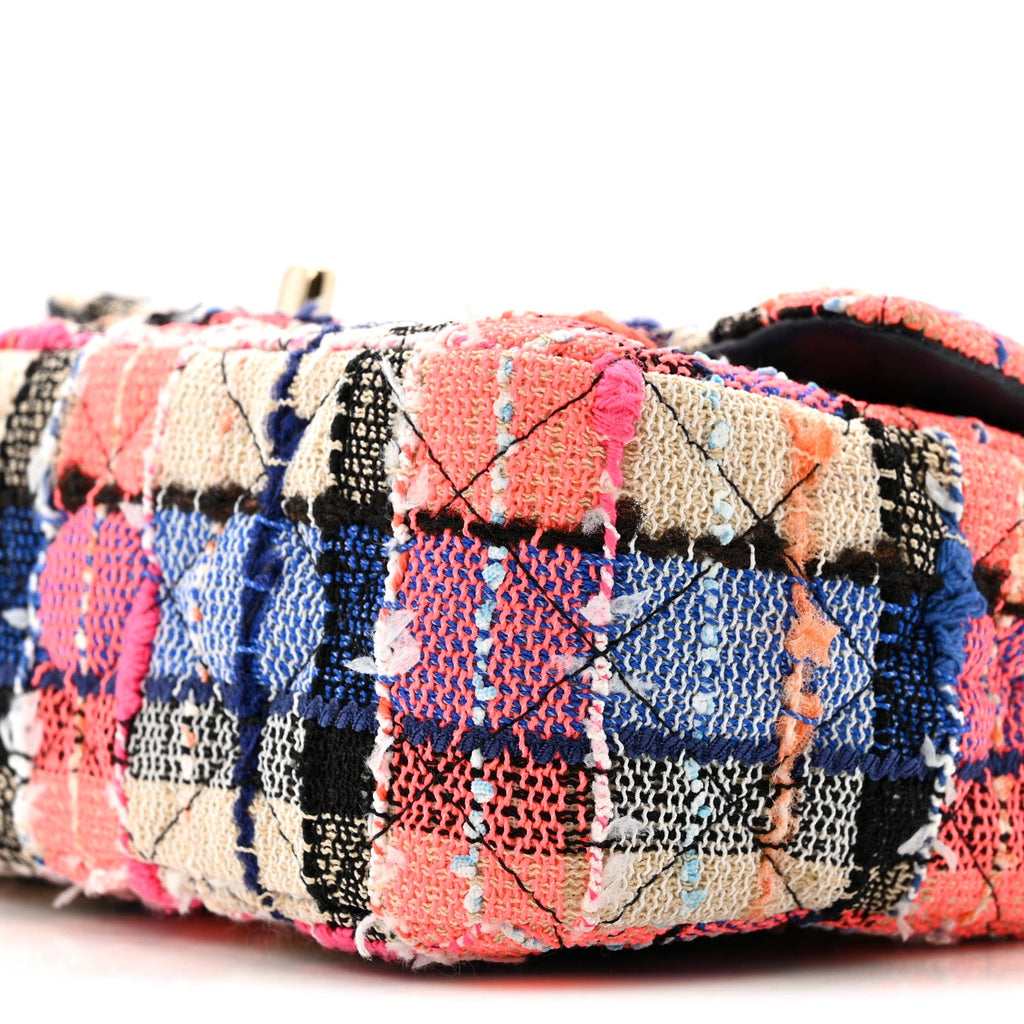 Chanel Tweed Quilted Mini Rectangular Flap Blue Orange Pink