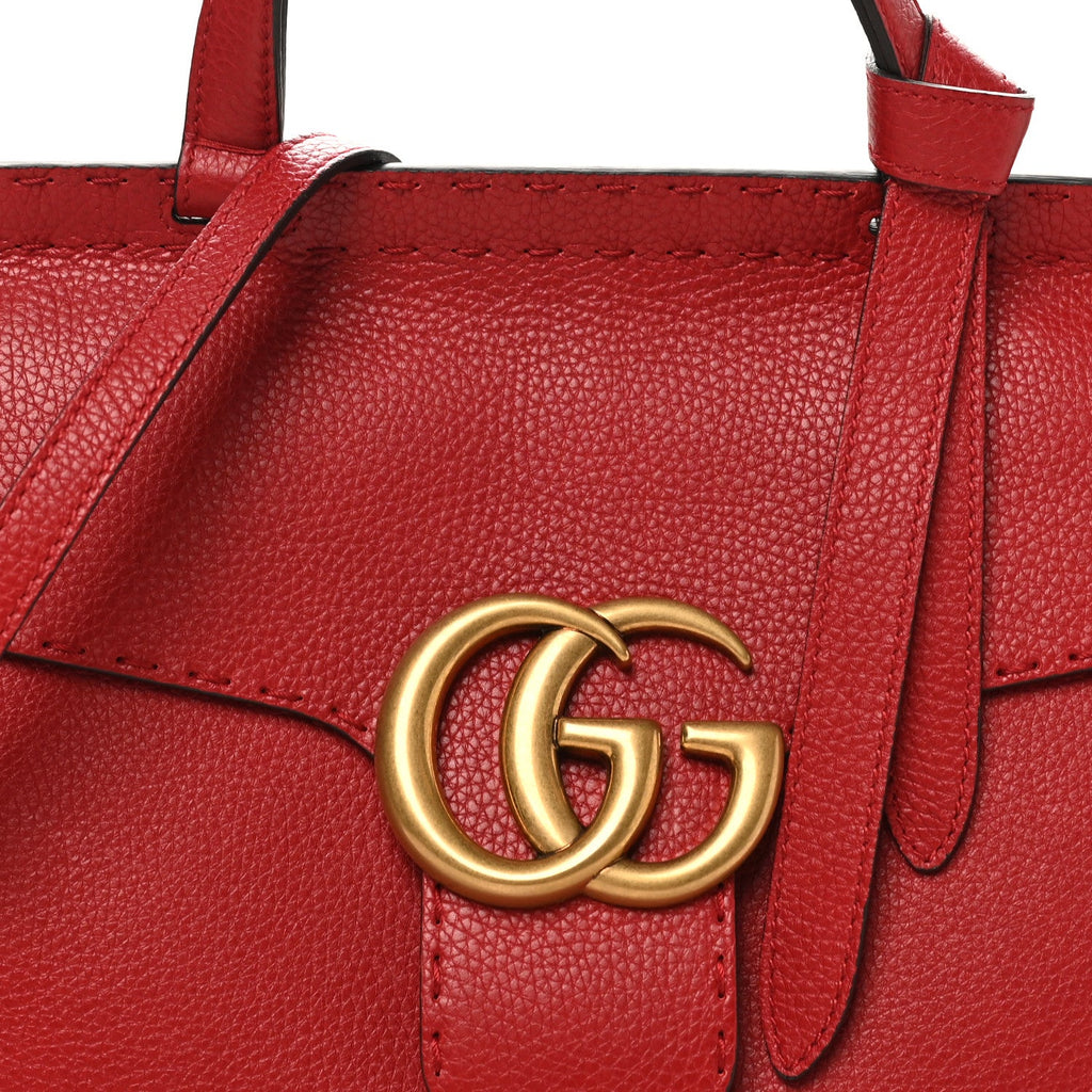 Gucci Calfskin Small GG Marmont Top Handle Bag Vulcanic Red