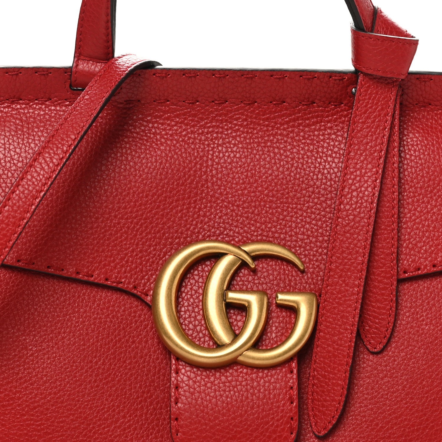 Gucci Calfskin Small GG Marmont Top Handle Bag Vulcanic Red