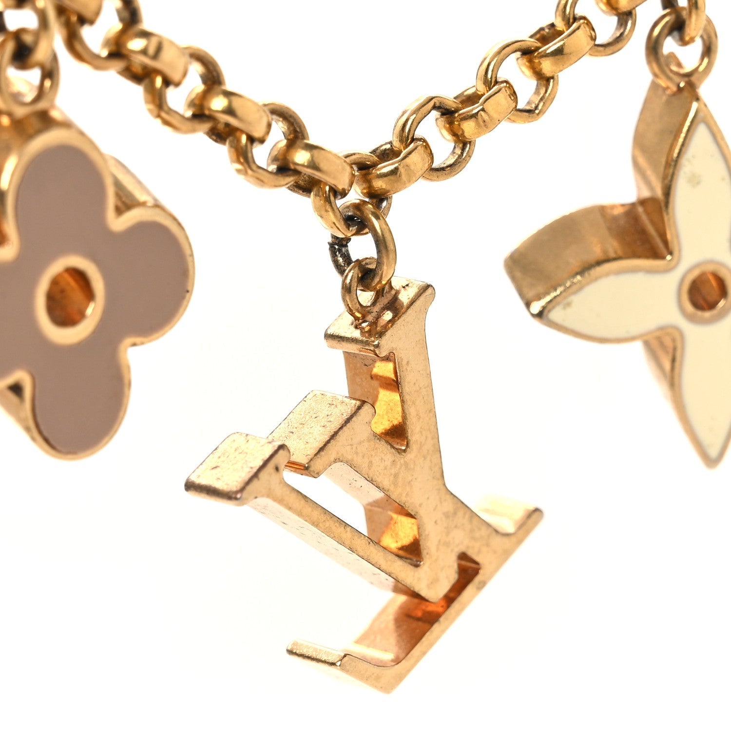 Louis Vuitton Brass Enamel Fleur De Monogram Bag Charm Chain Gold