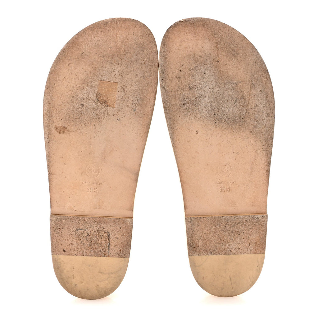 Lambskin Quilted Velcro Dad Chain CC Slide Sandals 39.5 Beige