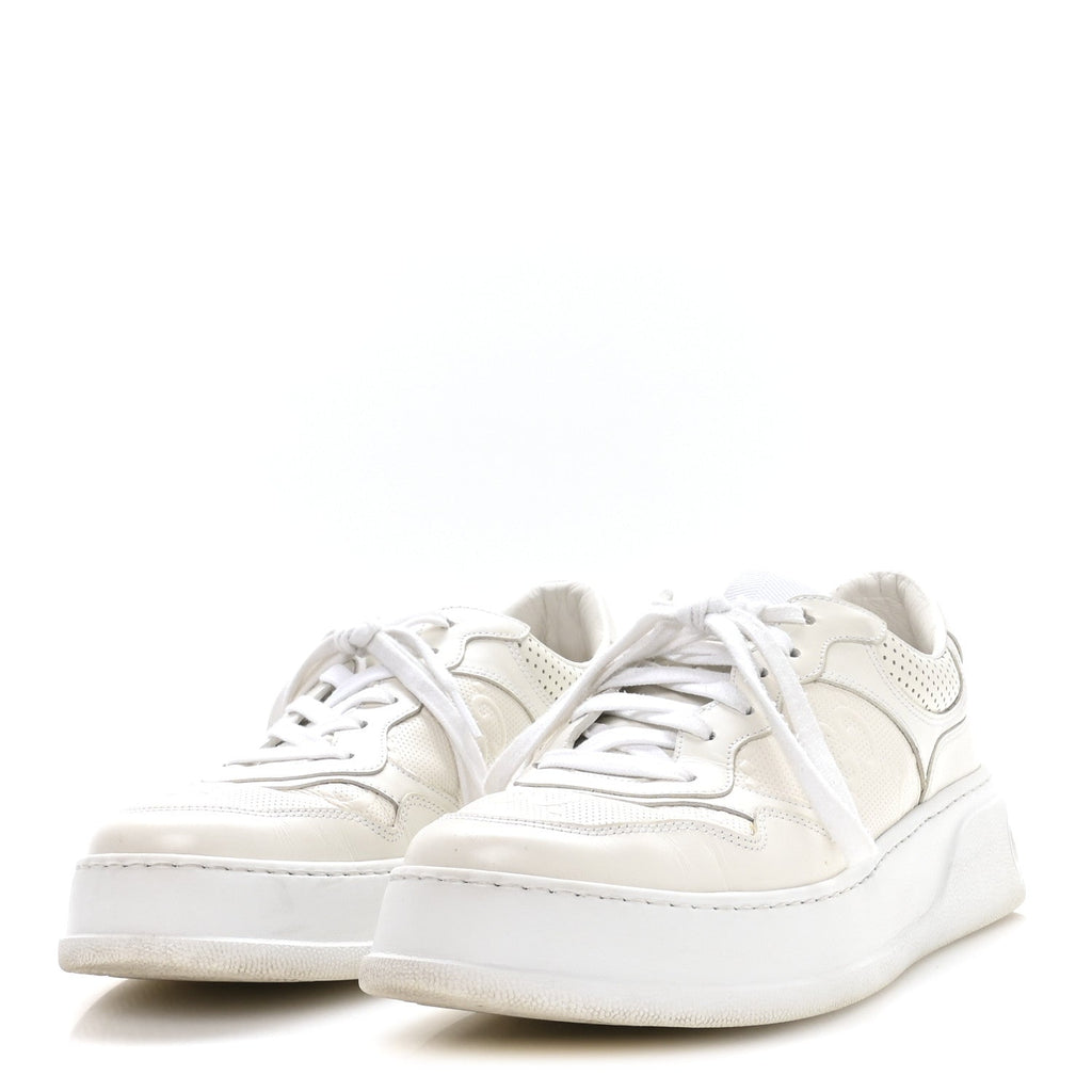 Gucci Calfskin GG Tennis Embossed Perforated Mens Interlocking G 55mm Sneakers 9.5 Great White