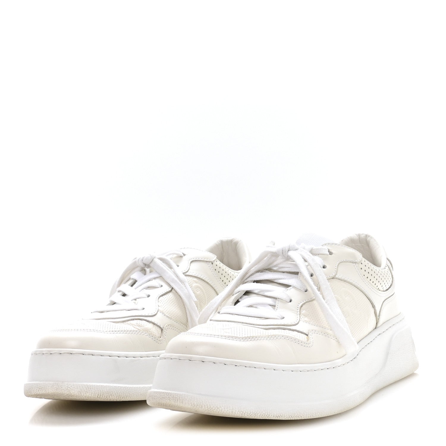 Gucci Calfskin GG Tennis Embossed Perforated Mens Interlocking G 55mm Sneakers 9.5 Great White