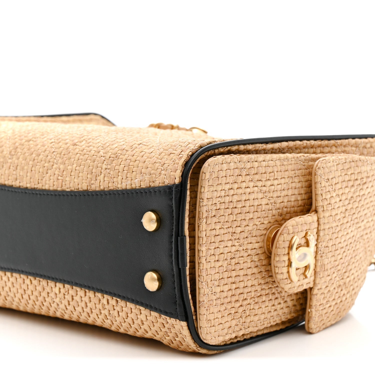 Chanel Braided Raffia Calfskin Quilted Mini Chanel 25 Handbag Beige Black