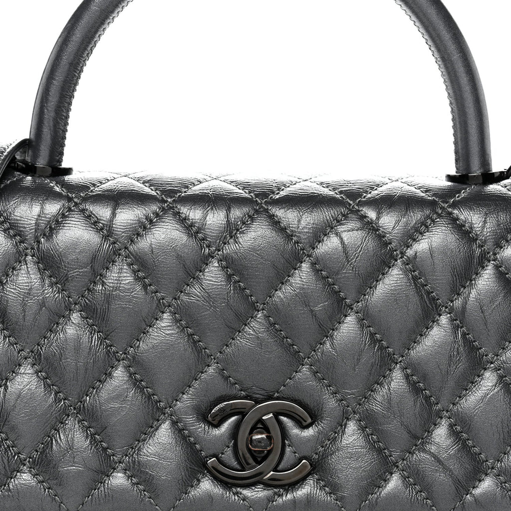 Chanel Metallic Aged Calfskin Quilted Small Coco Handle Flap Charcoal