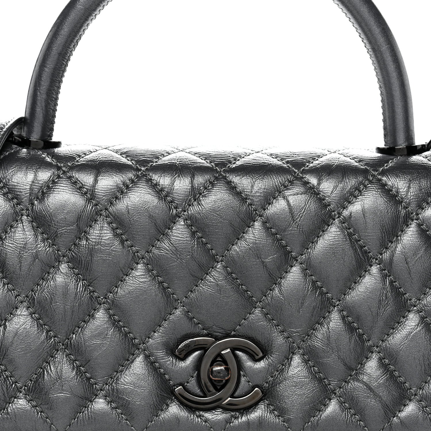 Chanel Metallic Aged Calfskin Quilted Small Coco Handle Flap Charcoal