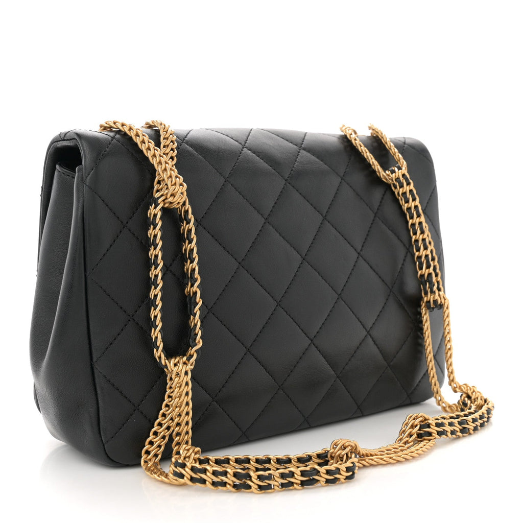 Chanel Lambskin Quilted Chain To Chain Flap Black