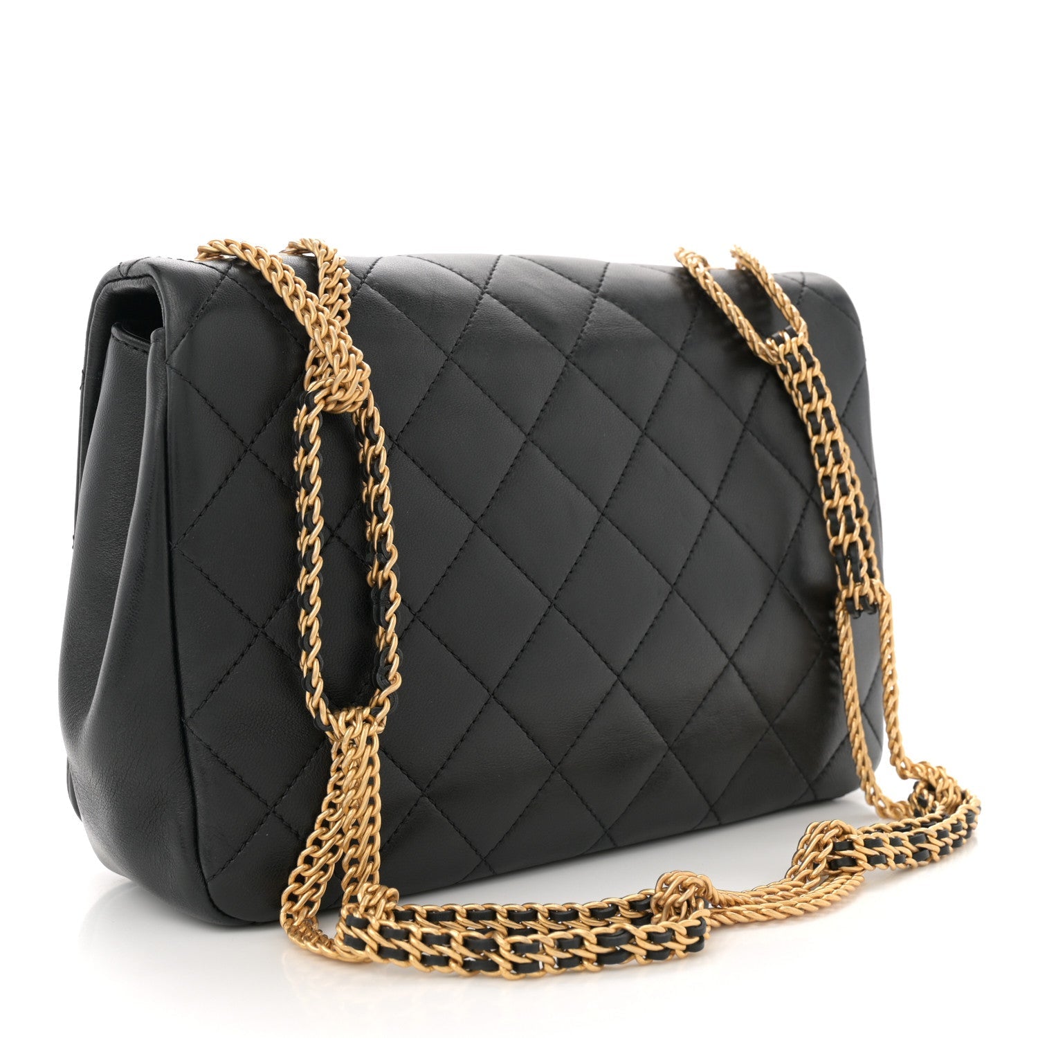 Chanel Lambskin Quilted Chain To Chain Flap Black