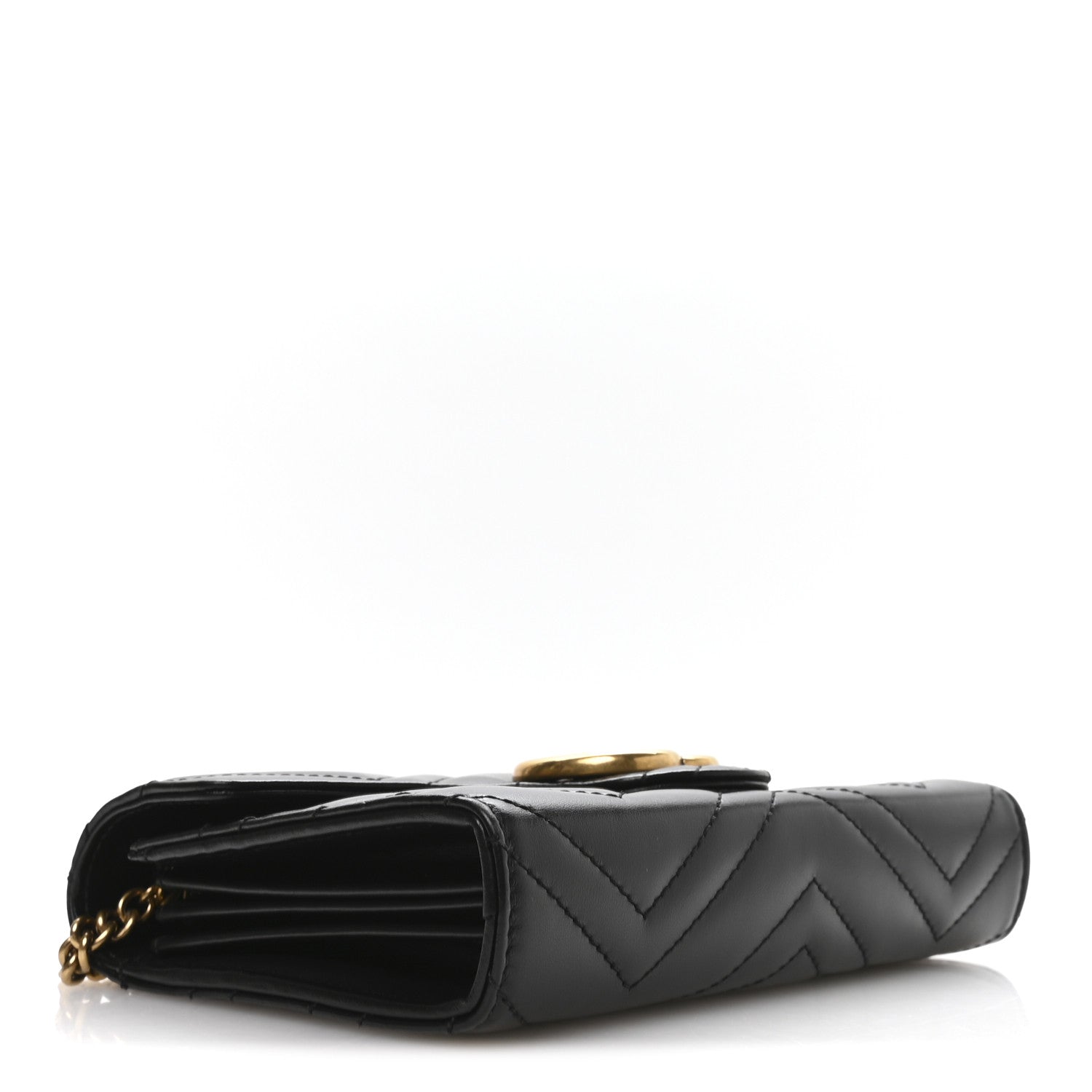 Gucci Calfskin Matelasse GG Marmont Chain Wallet Black