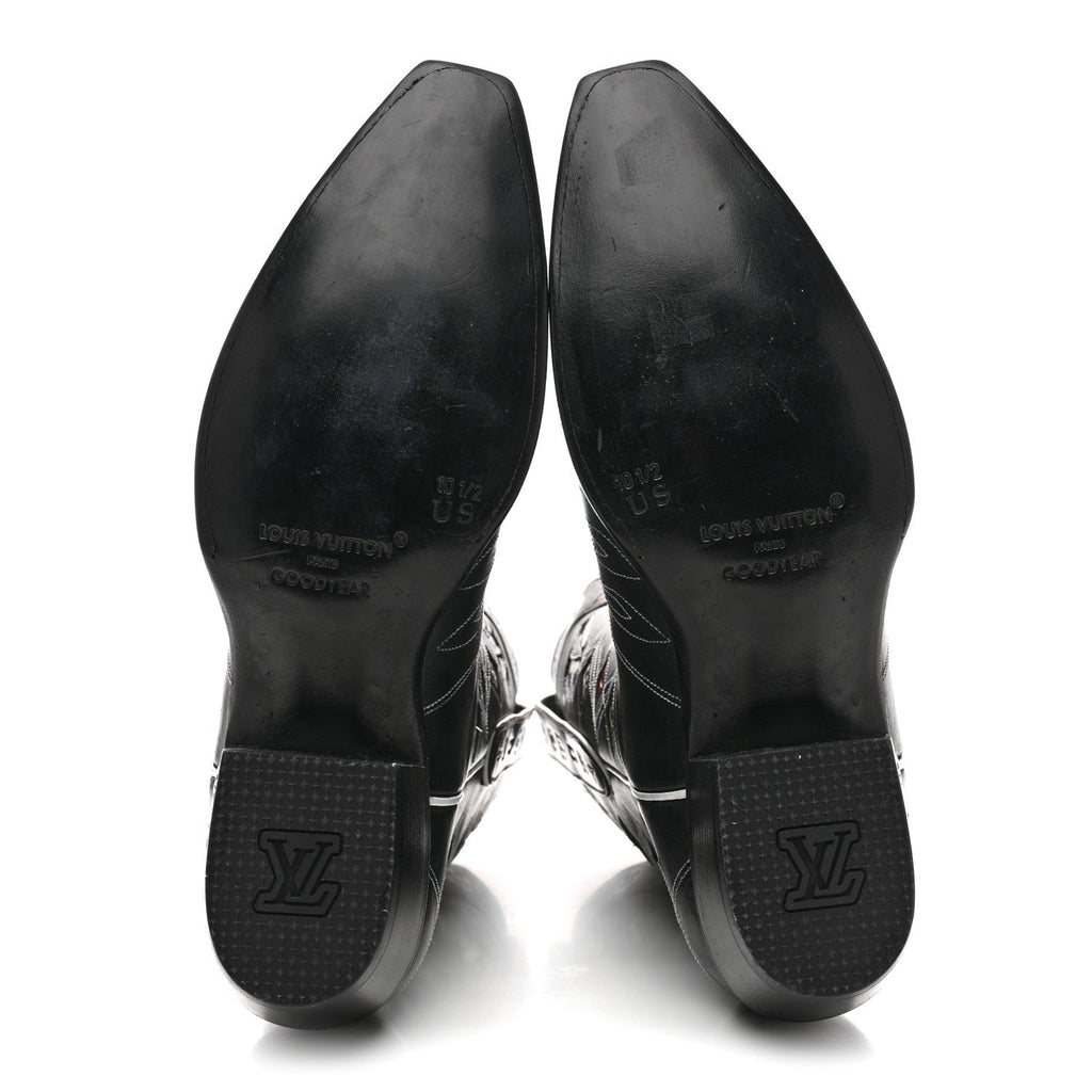 Louis Vuitton Calfskin LV Texan Mens Rider Boots 10.5 Black Silver