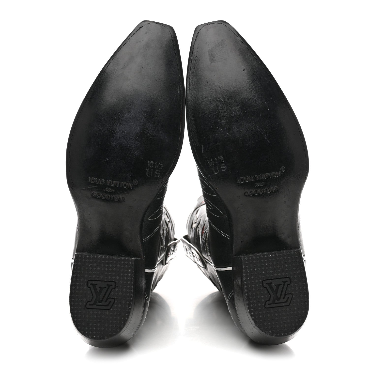 Louis Vuitton Calfskin LV Texan Mens Rider Boots 10.5 Black Silver