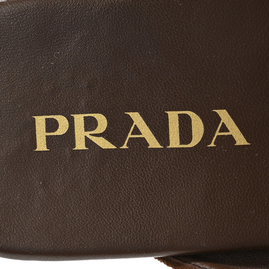 Prada Suede Metal Triangle Logo 10mm Loafer Mules 40 Cannella