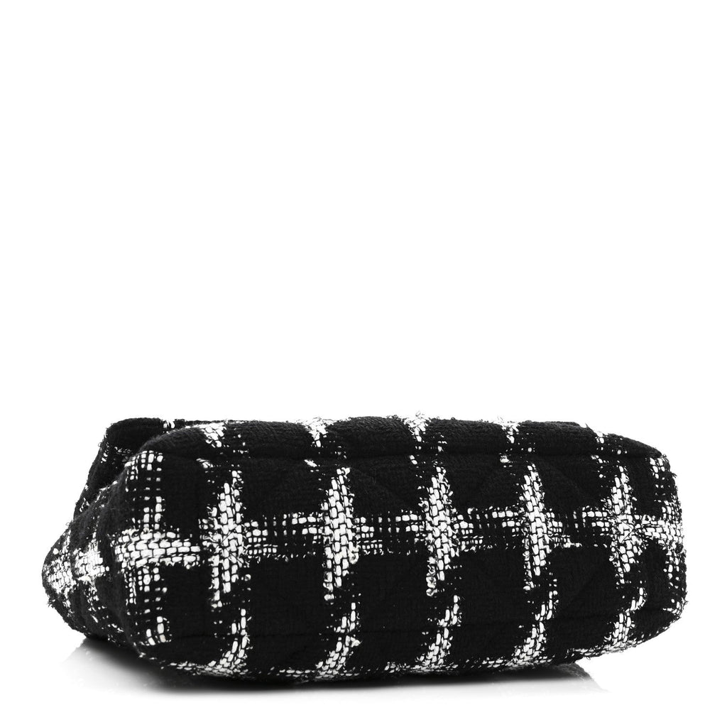 Chanel Tweed Quilted Large Chanel 19 Flap Black White