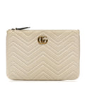 Gucci Calfskin Matelasse Chevron Heart GG Marmont Clutch Mystic White
