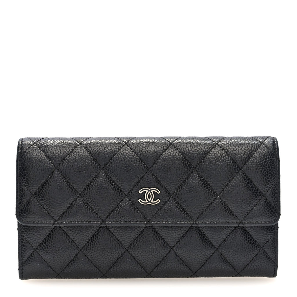 Caviar Quilted Large Gusset Flap Wallet Black