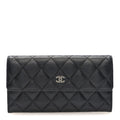 Caviar Quilted Large Gusset Flap Wallet Black