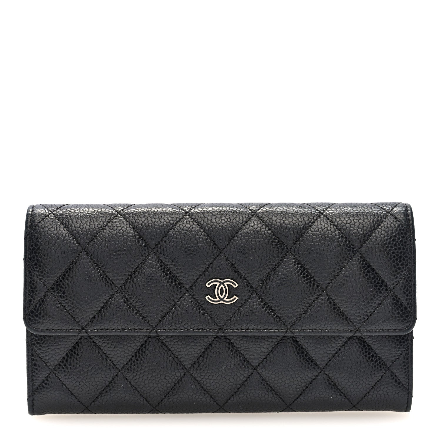 Caviar Quilted Large Gusset Flap Wallet Black