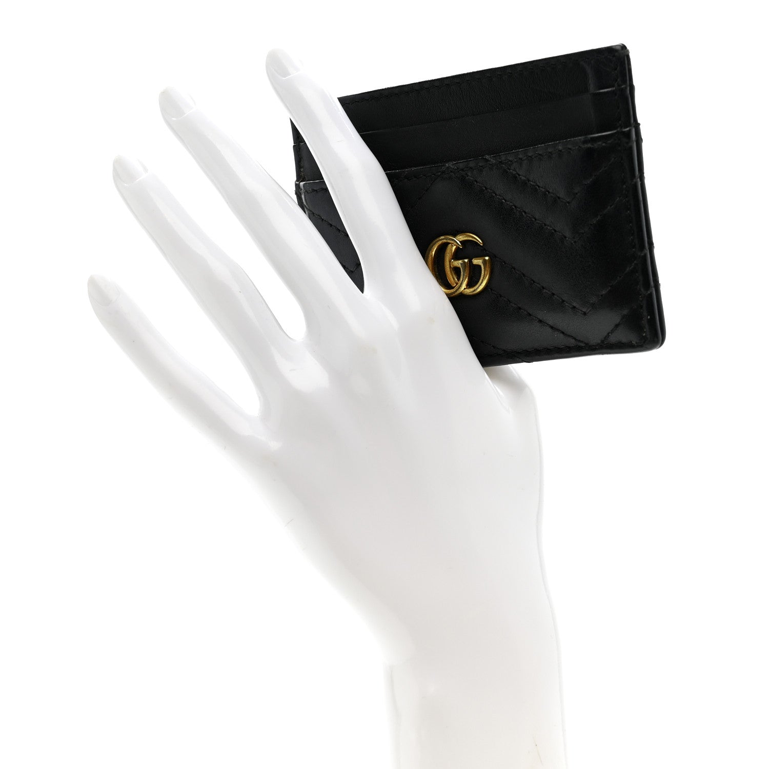 Gucci Calfskin Matelasse GG Marmont Card Holder Black