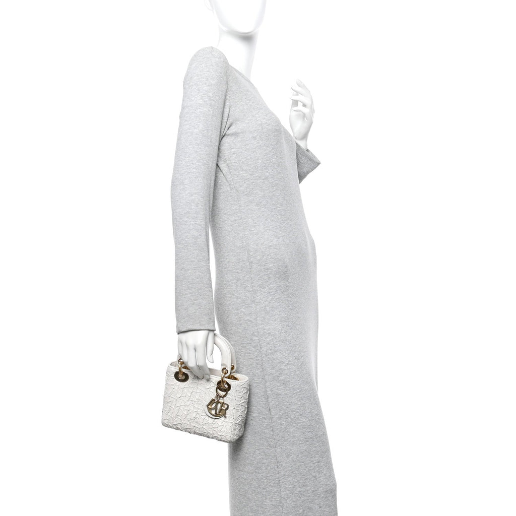 Christian Dior Lambskin Gathered Mini Lady Dior White